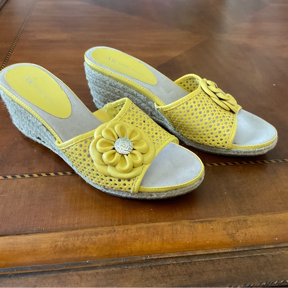 Yellow Floral Wedge Slide Sandals - Women